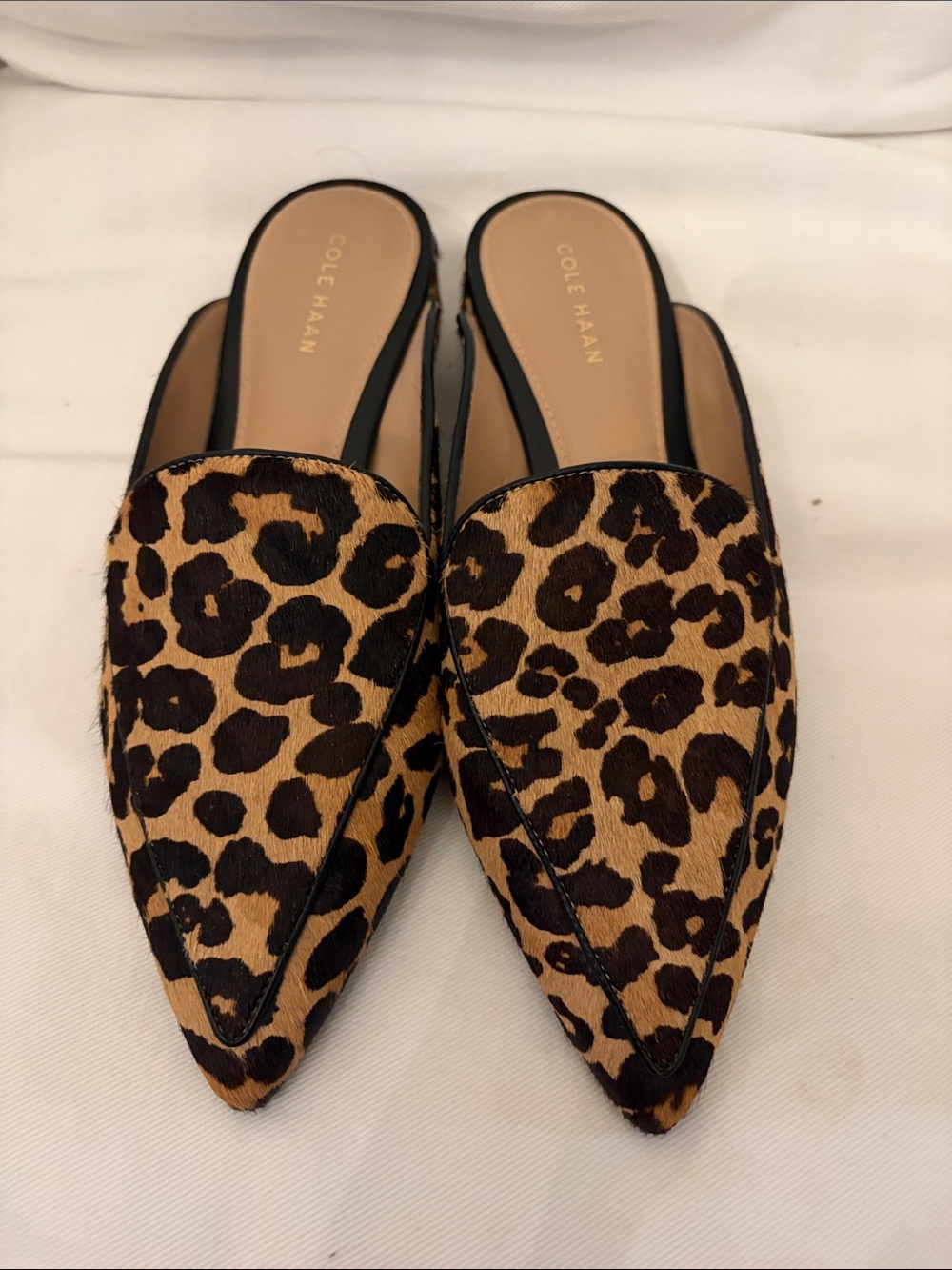 Cole Haan Leopard-Print Pointed D'Orsay Mules in Tan and Black Never worn - Picture 2 of 5